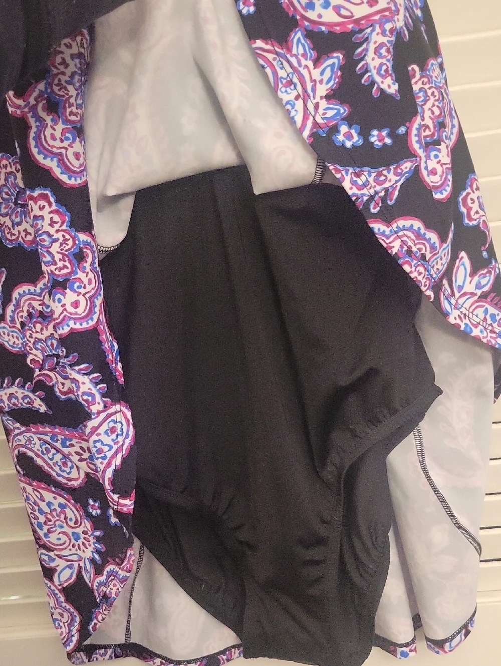 New With Tags Swim Solutions Black Swim Dress with Purple & Pink Paisley - Picture 5 of 6